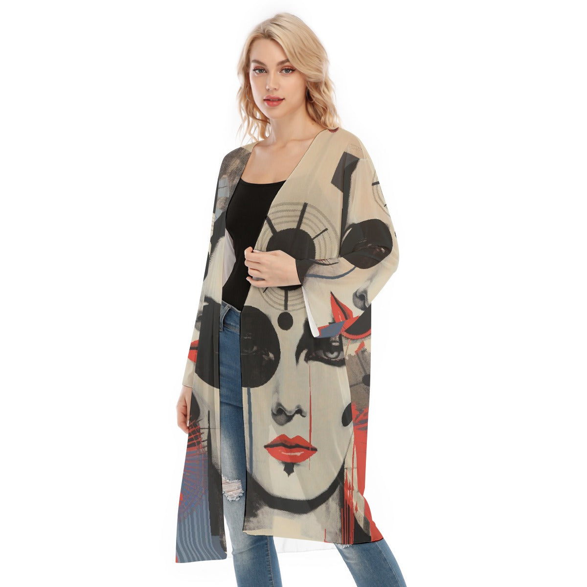 All- Over Print Women's Long Sleeve Mesh Cardigan