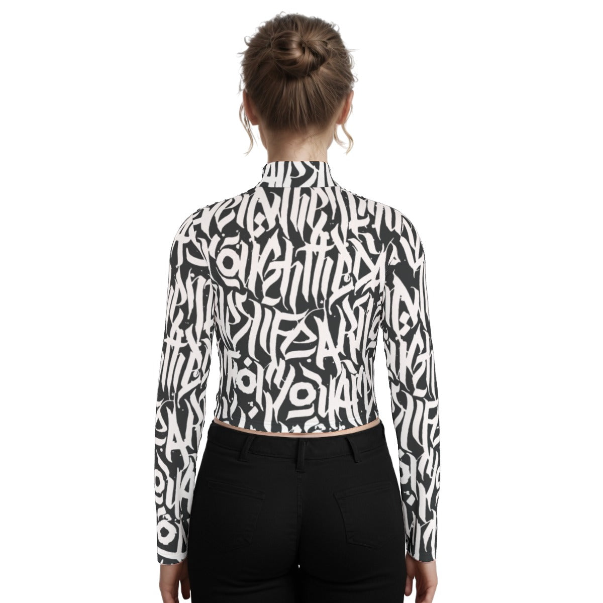 Eco-Friendly All-Over Print Women's Turtleneck T-shirt With Long Sleeve