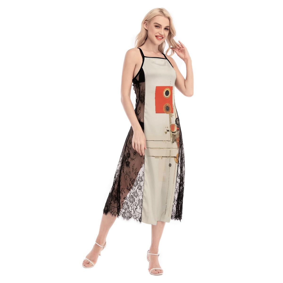 All-Over Print Women's Lace Cami Cross Back Dress