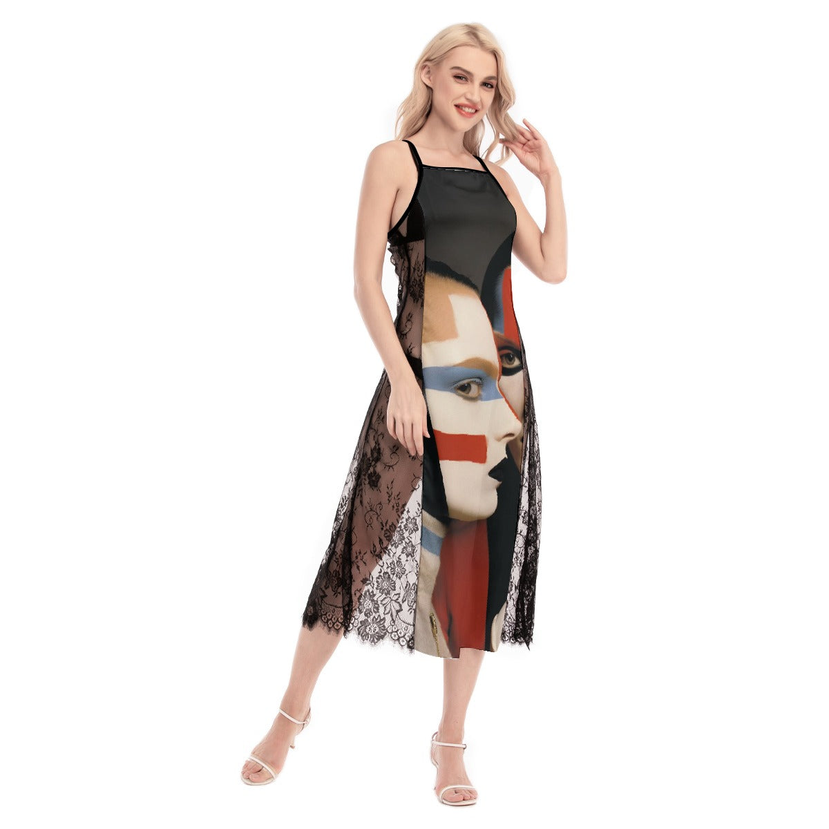 All-Over Print Women's Lace Cami Cross Back Dress