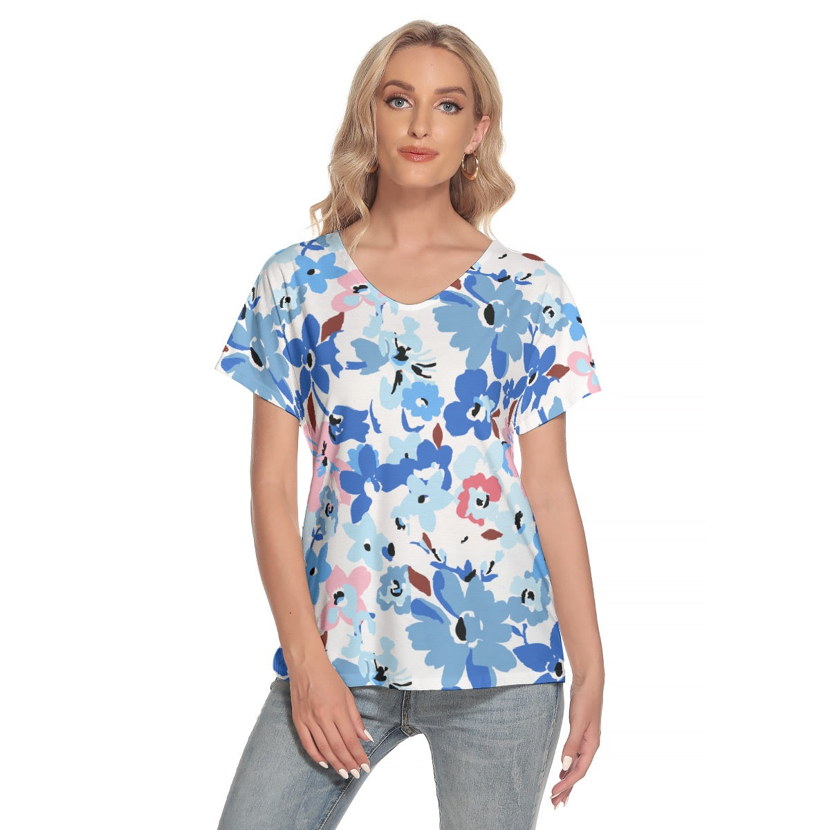 All-Over Print Women's Loose V-neck Short Sleeve T-shirt