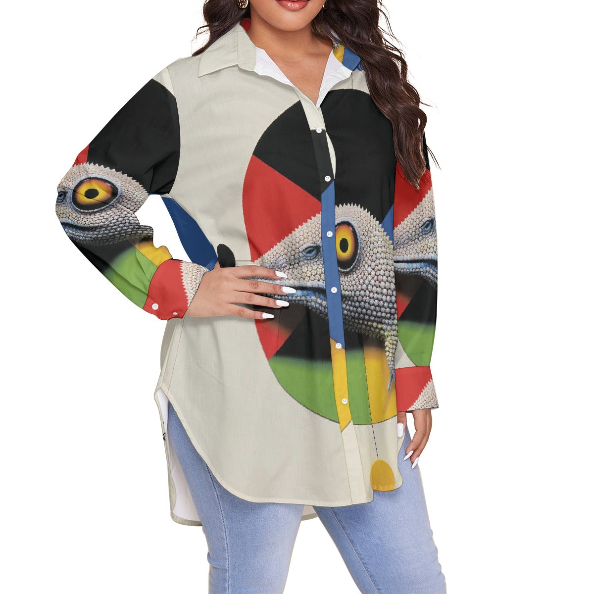 All-Over Print Women's Shirt With Long Sleeve(Plus Size)