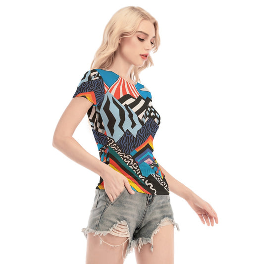 All-Over Print Women's Short Sleeve Mesh Blouse