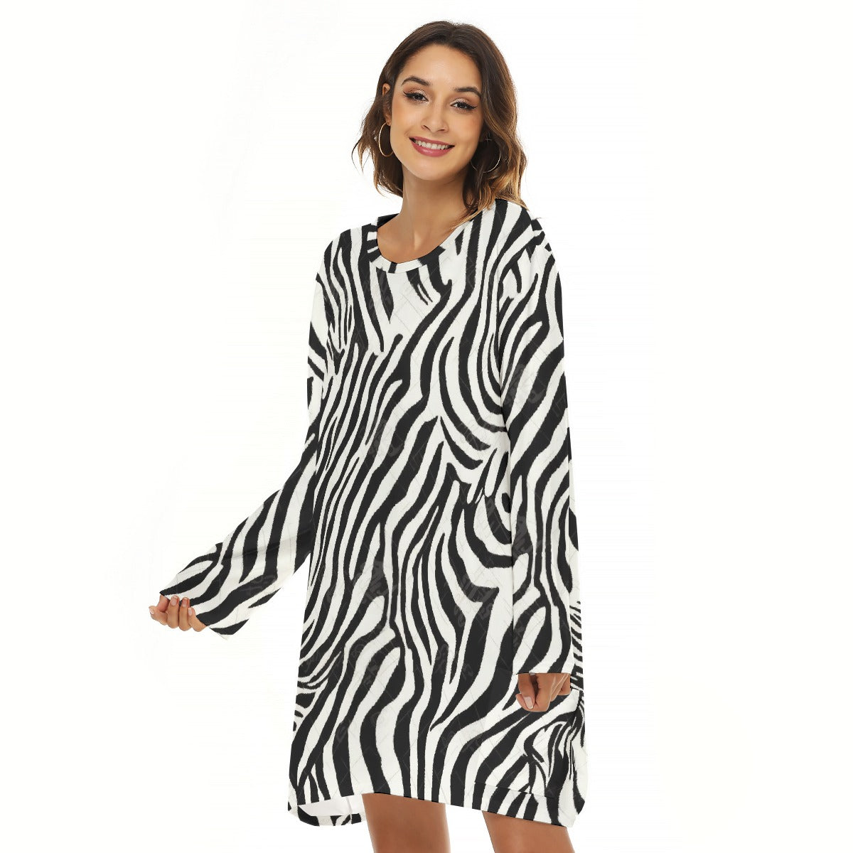 All-Over Print  Women's Loose Crew Neck Dress