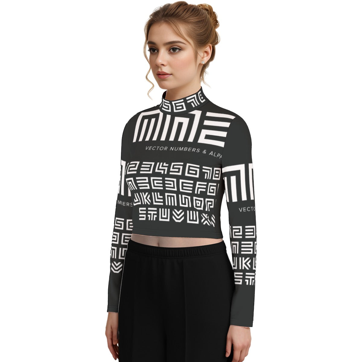 Eco-Friendly All-Over Print Women's Turtleneck T-shirt With Long Sleeve