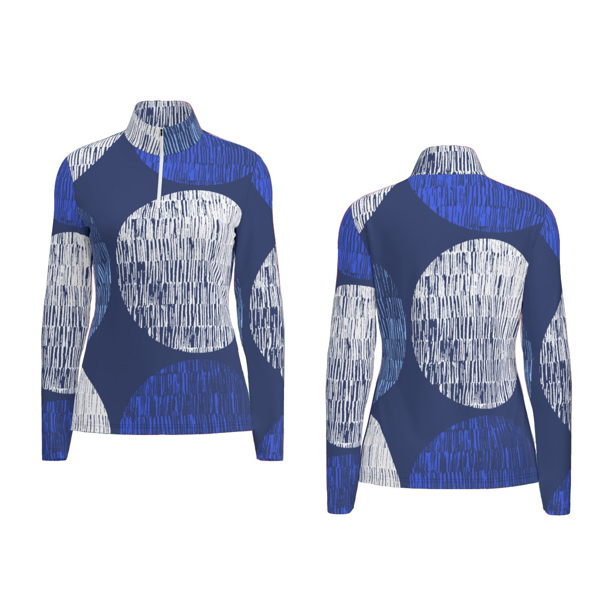 All-Over Print Women's Sports Collar Jersey With Long Sleeve