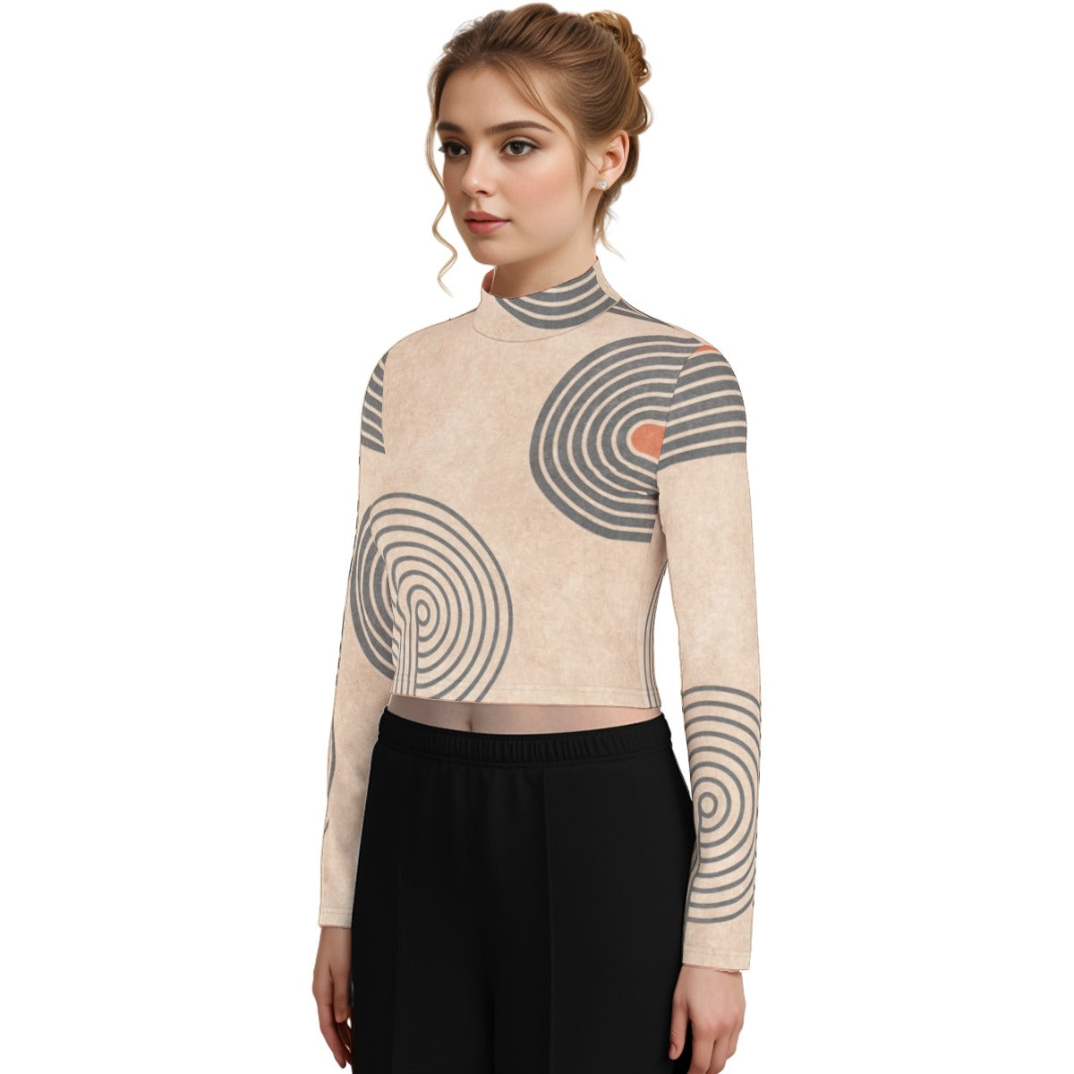 Eco-Friendly All-Over Print Women's Turtleneck T-shirt With Long Sleeve