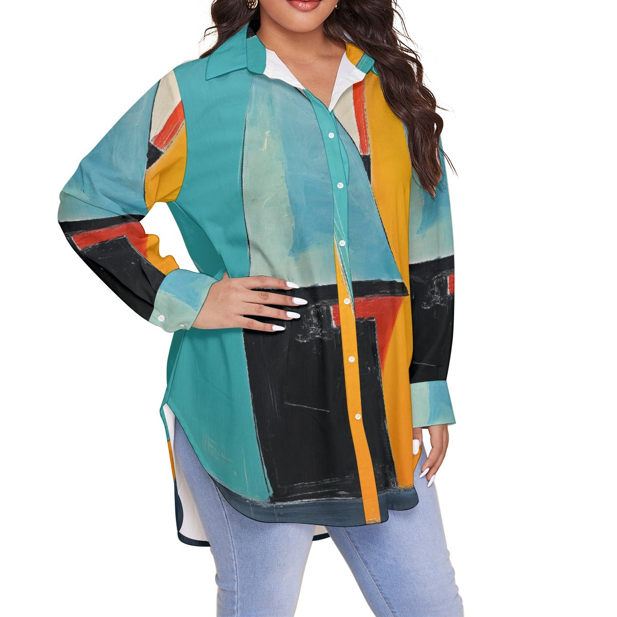 All-Over Print Women's Shirt With Long Sleeve(Plus Size)