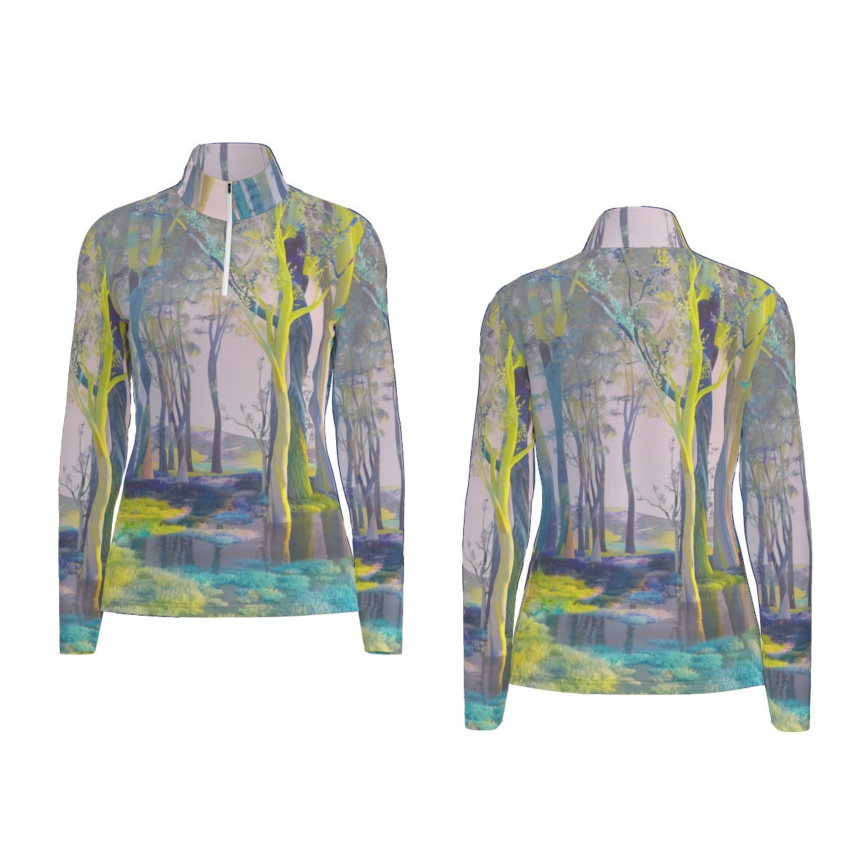 All-Over Print Women's Sports Collar Jersey With Long Sleeve