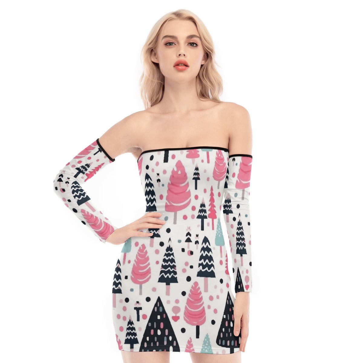 All-Over Print Women's Off-shoulder Back Lace-up Dress