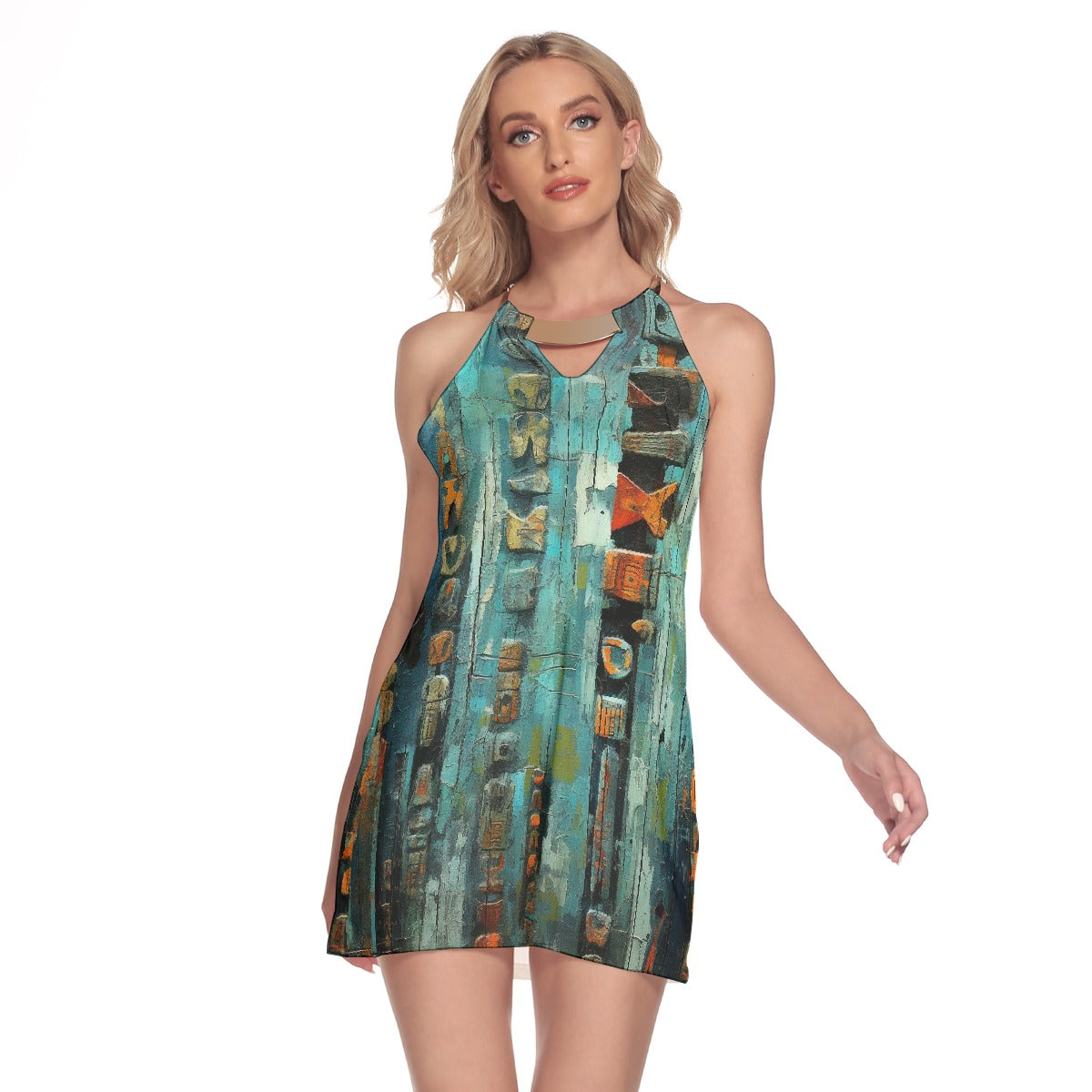 All-Over Print Women's Round Neck Above Knee Dress