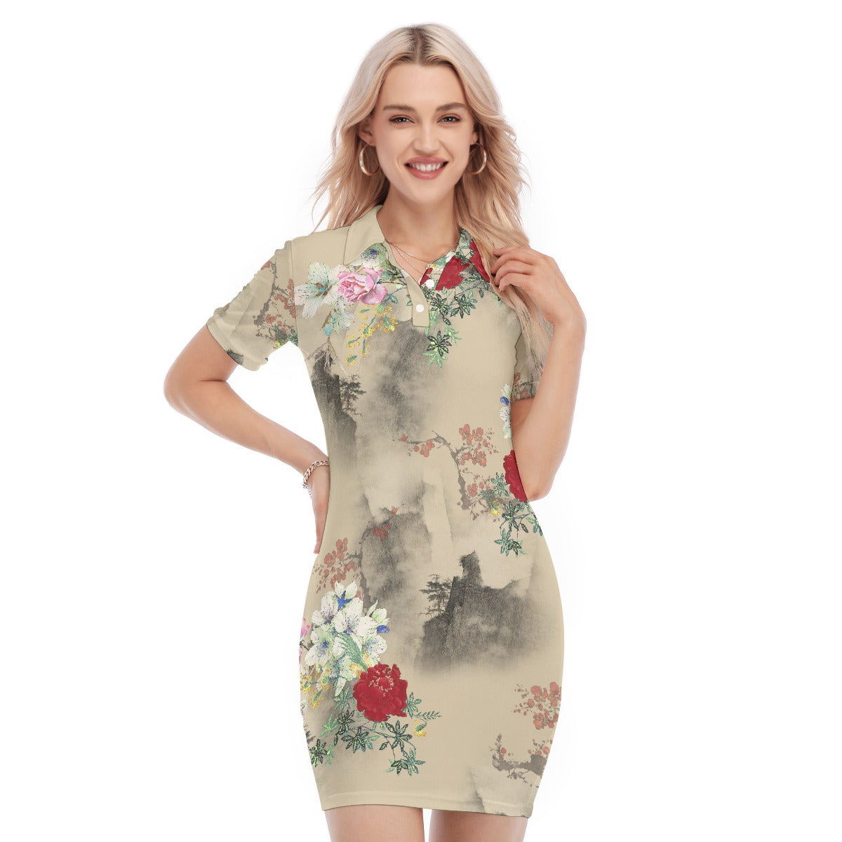 All-Over Print Women's Polo Collar Dress