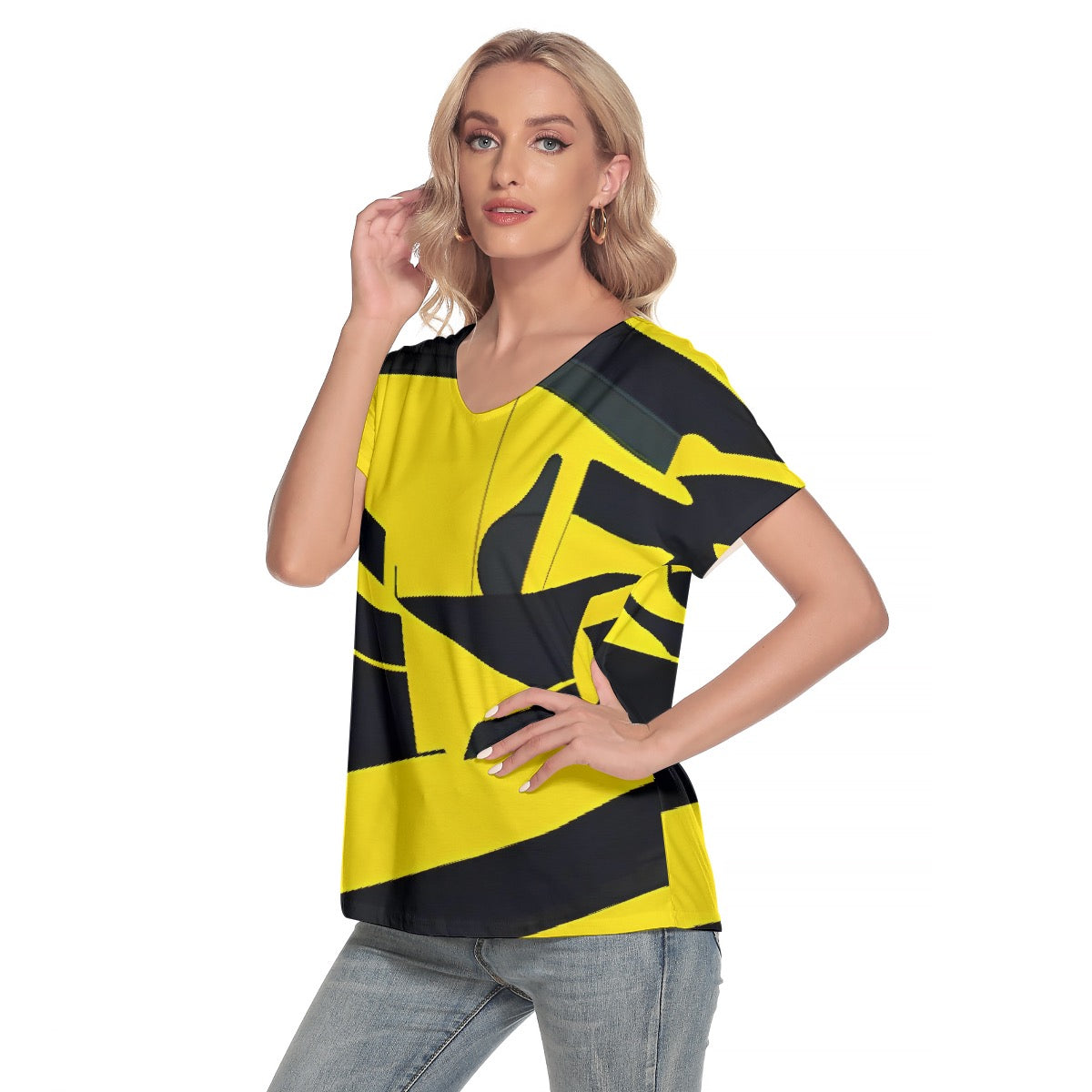 All-Over Print Women's Loose V-neck Short Sleeve T-shirt