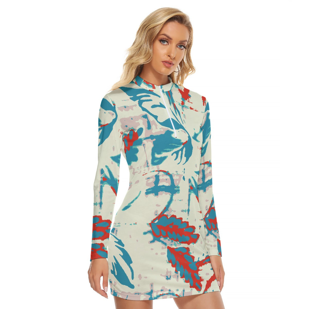 All-Over Print Women's Zip Front Tight Dress