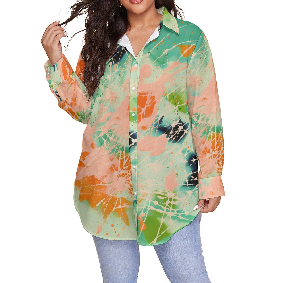 All-Over Print Women's Shirt With Long Sleeve(Plus Size)