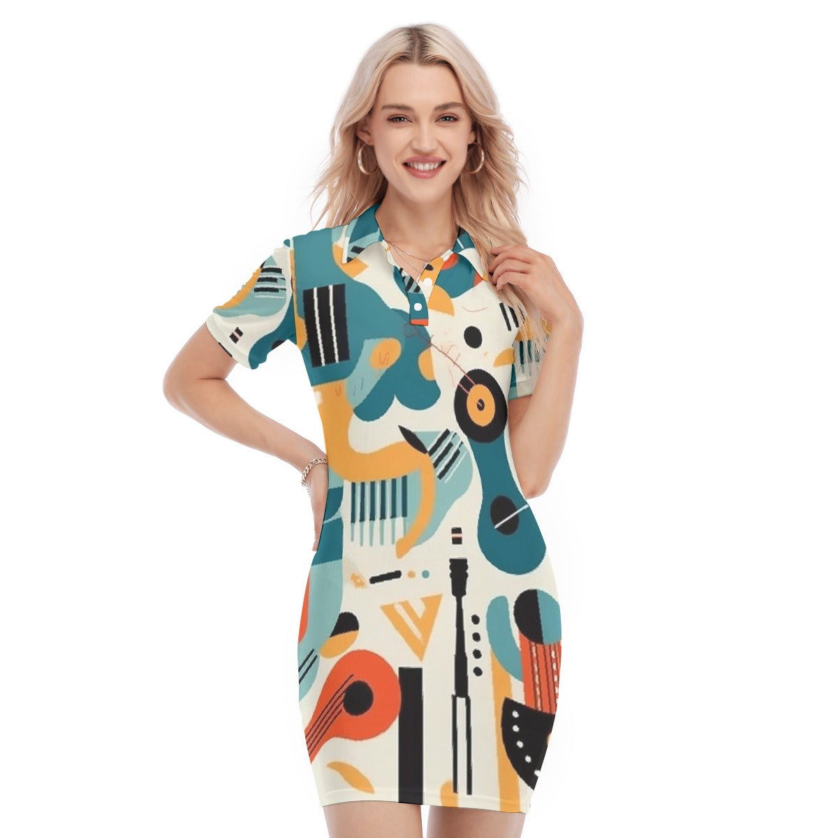 All-Over Print Women's Polo Collar Dress