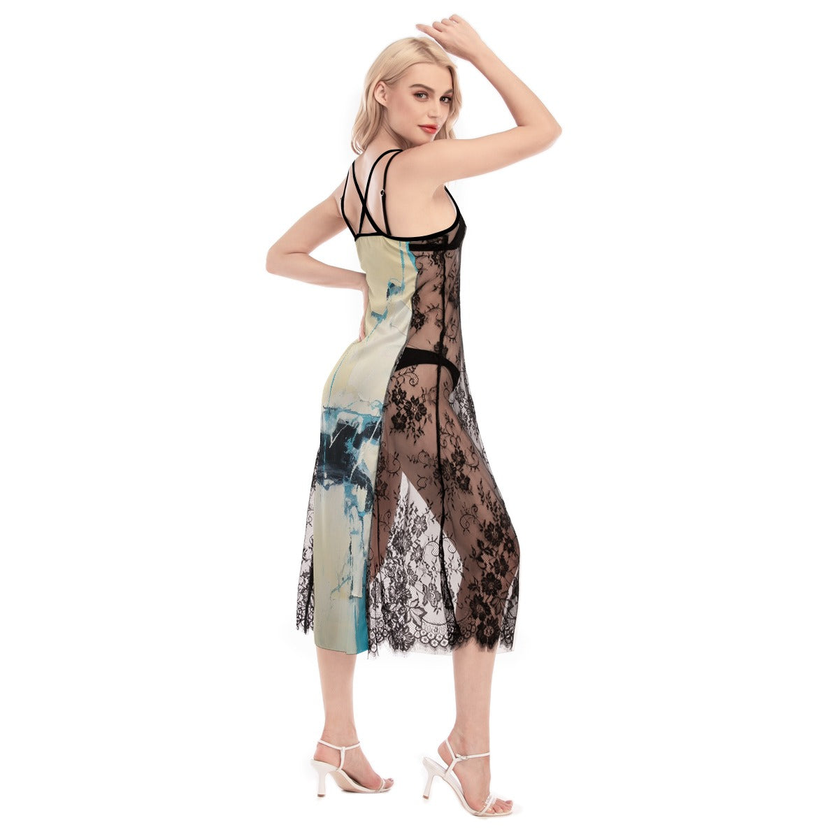 All-Over Print Women's Lace Cami Cross Back Dress