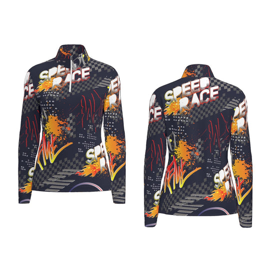 All-Over Print Women's Sports Collar Jersey With Long Sleeve