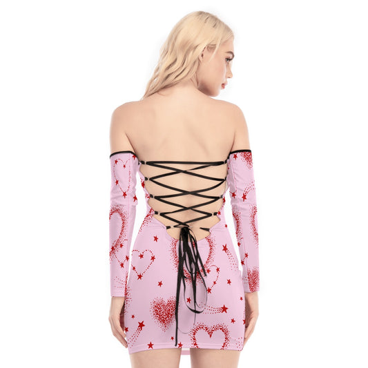 All-Over Print Women's Off-shoulder Back Lace-up Dress