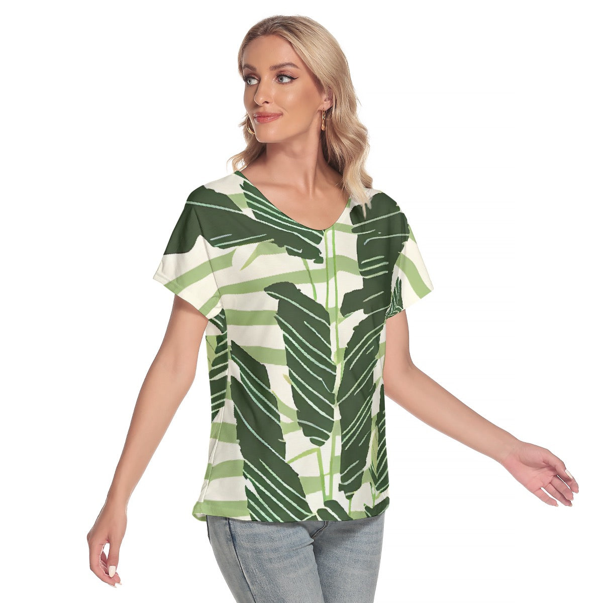 All-Over Print Women's Loose V-neck Short Sleeve T-shirt