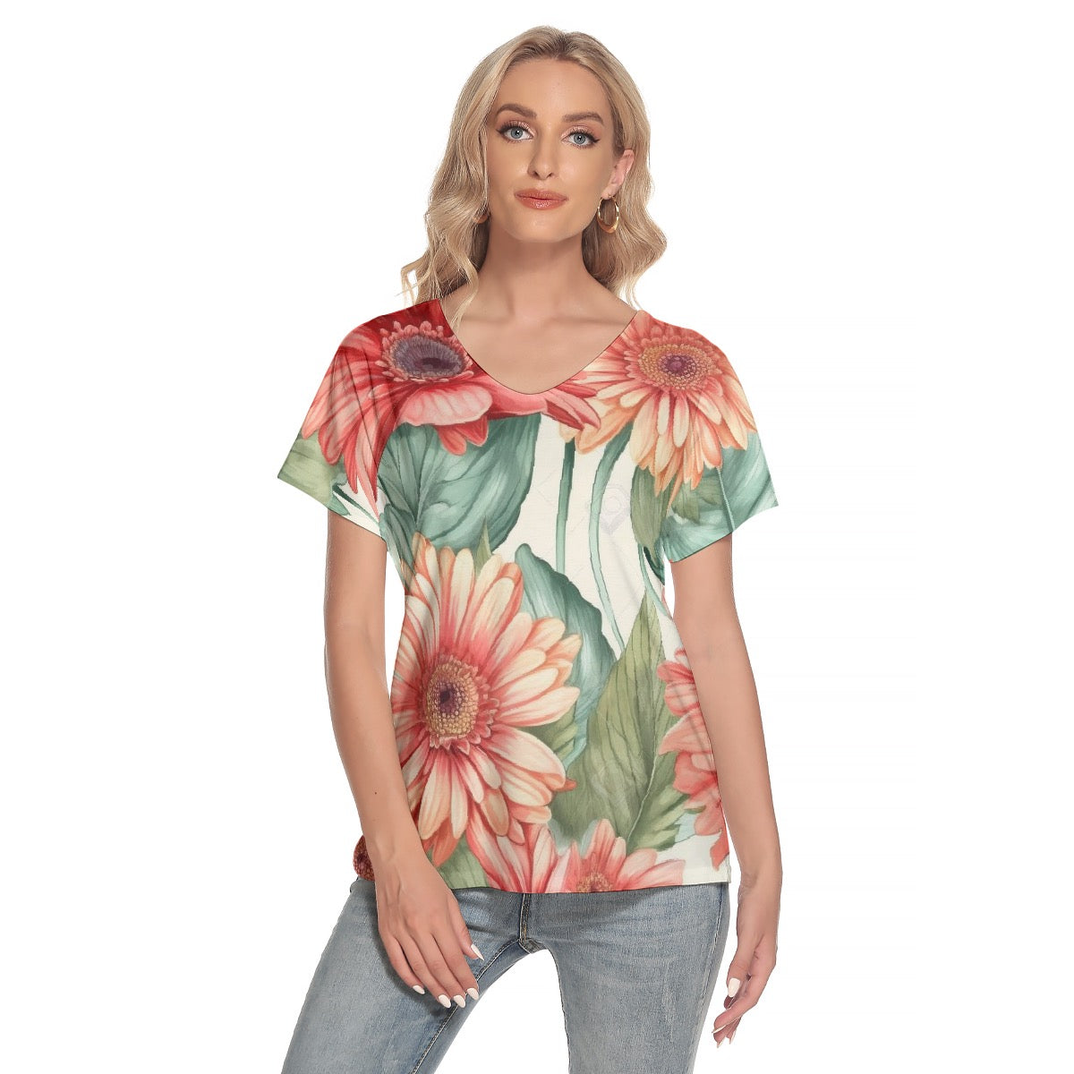 All-Over Print Women's Loose V-neck Short Sleeve T-shirt