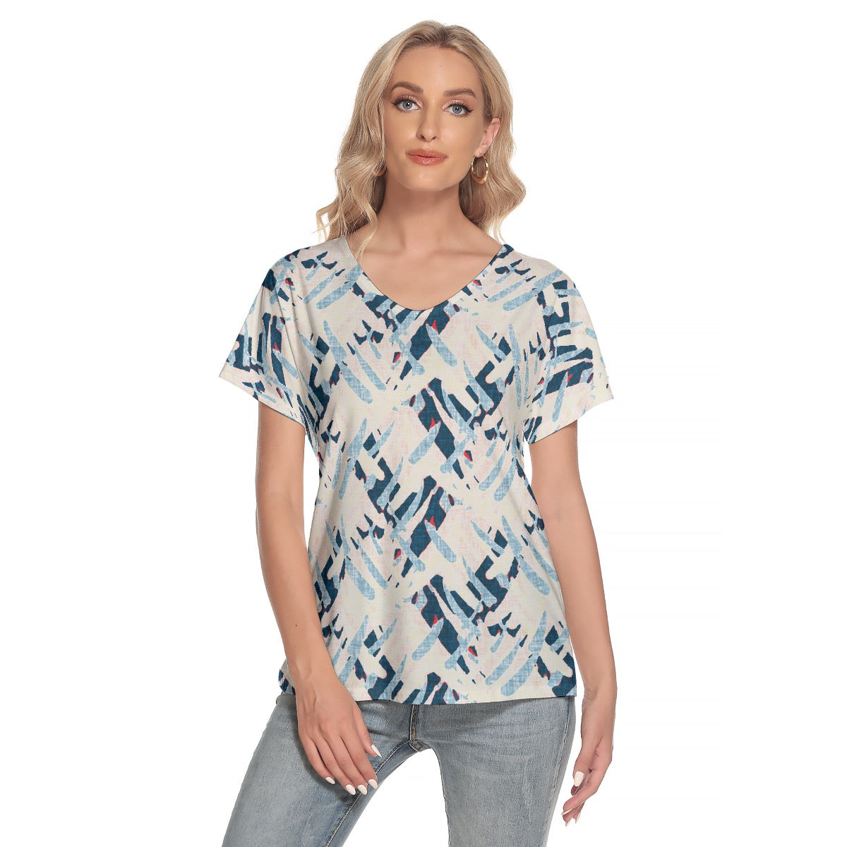 All-Over Print Women's Loose V-neck Short Sleeve T-shirt