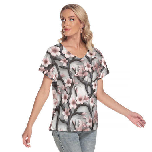 All-Over Print Women's Loose V-neck Short Sleeve T-shirt