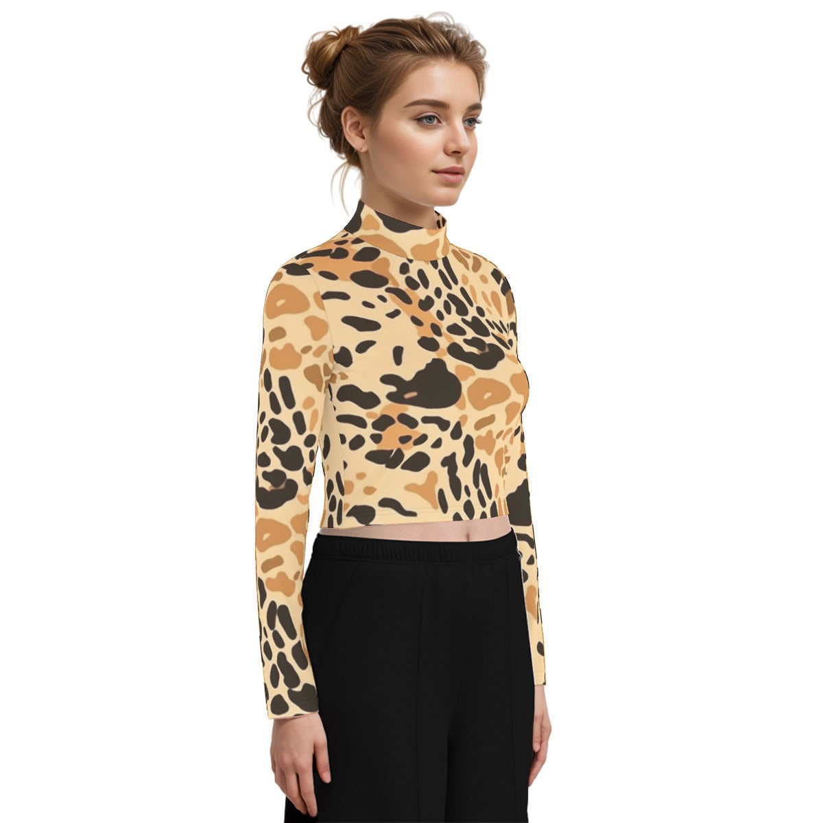 Eco-Friendly All-Over Print Women's Turtleneck T-shirt With Long Sleeve