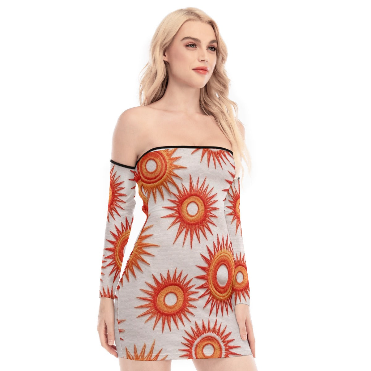 All-Over Print Women's Off-shoulder Back Lace-up Dress