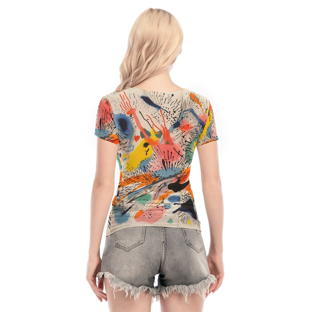 All-Over Print Women's Short Sleeve Mesh Blouse