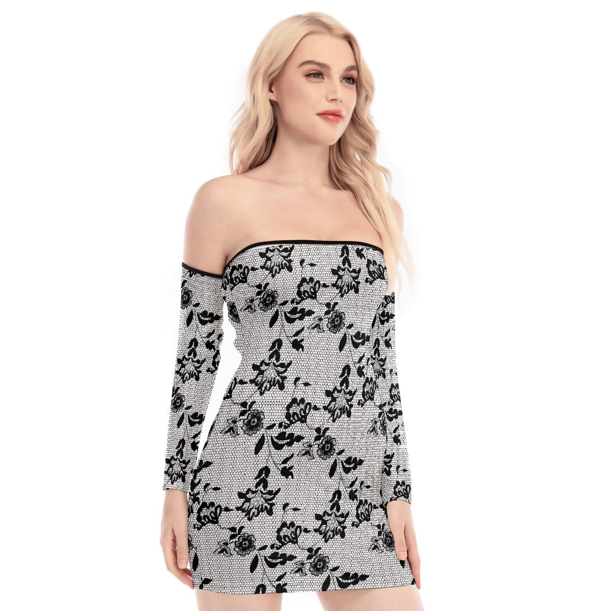 All-Over Print Women's Off-shoulder Back Lace-up Dress