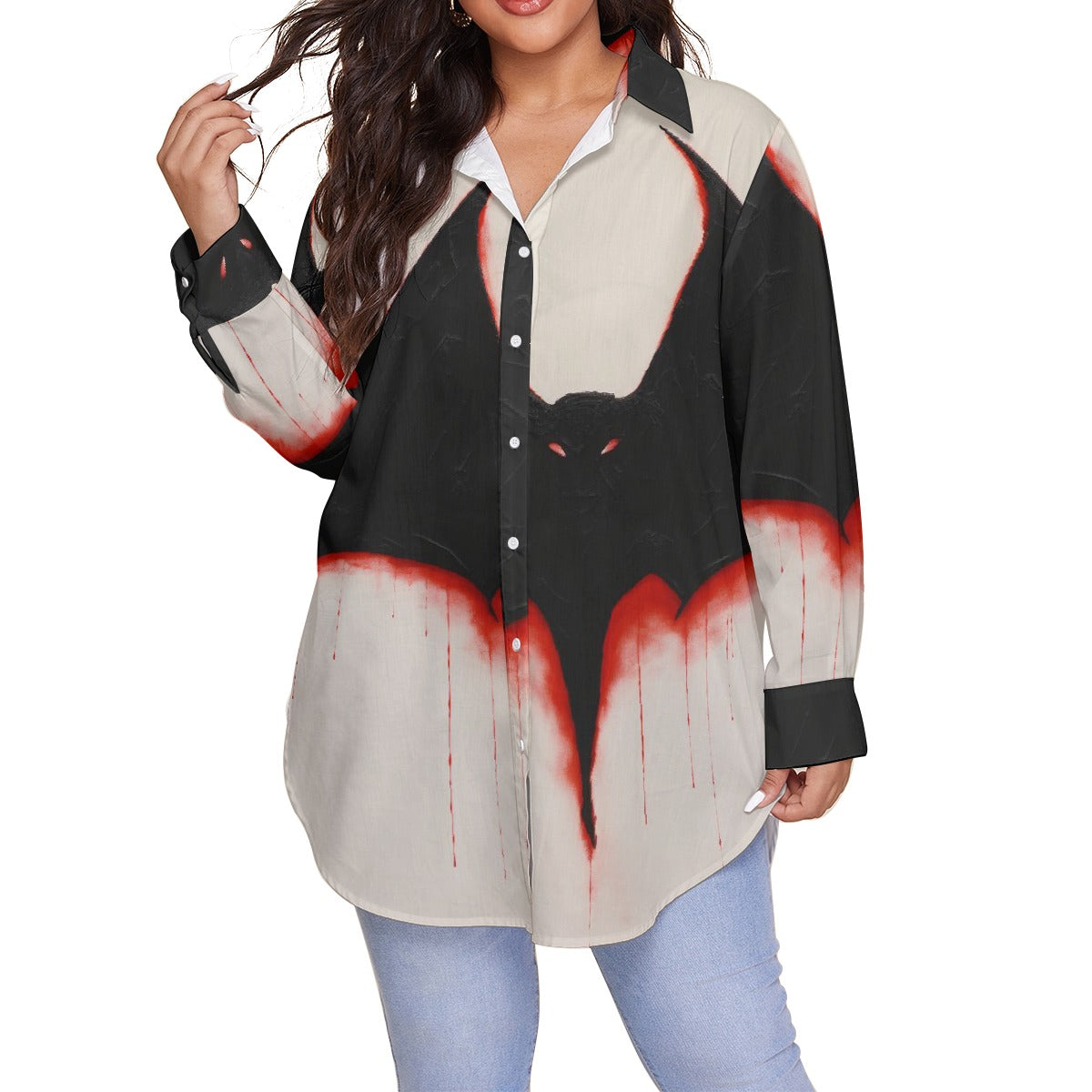 All-Over Print Women's Shirt With Long Sleeve(Plus Size)