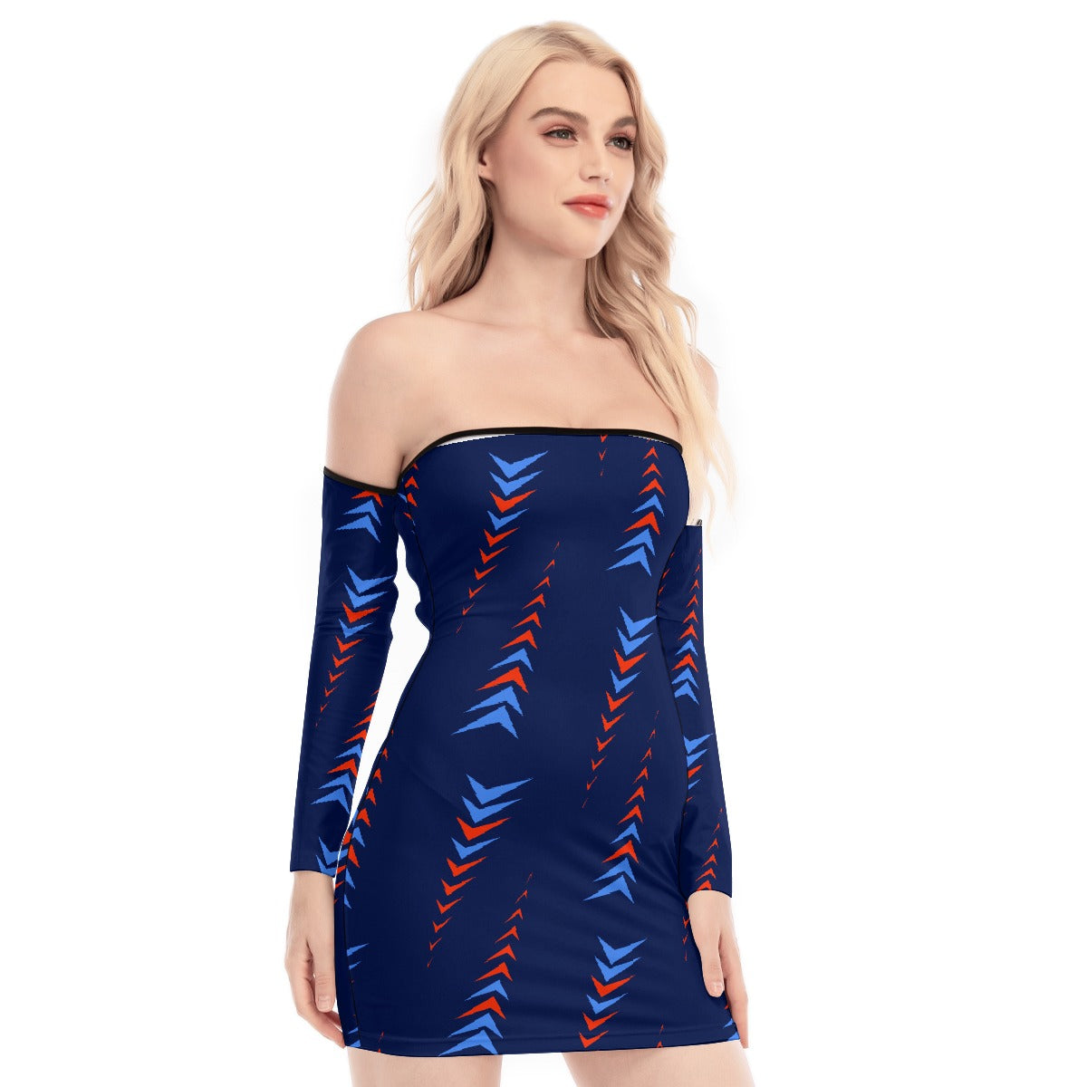 All-Over Print Women's Off-shoulder Back Lace-up Dress