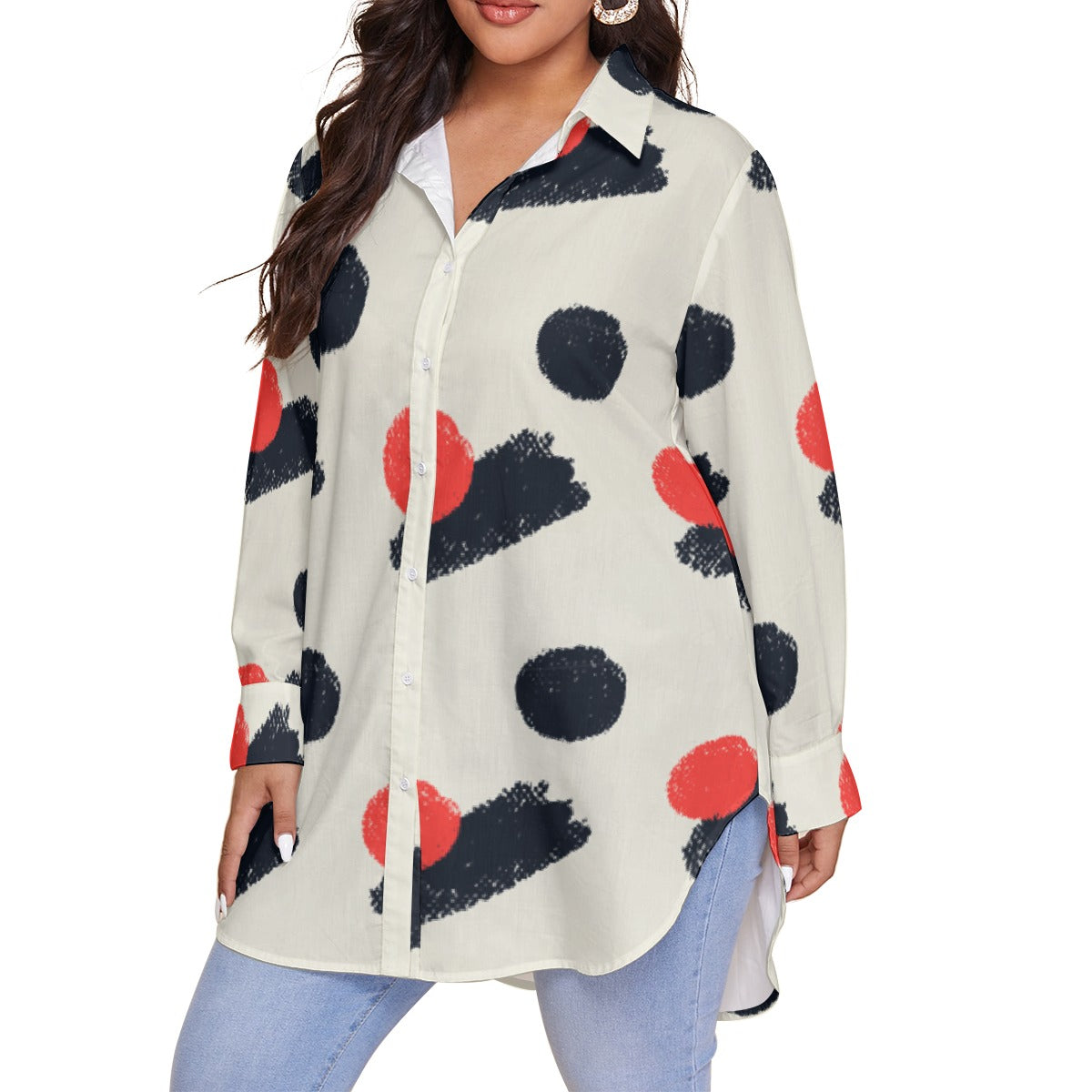 All-Over Print Women's Shirt With Long Sleeve(Plus Size)