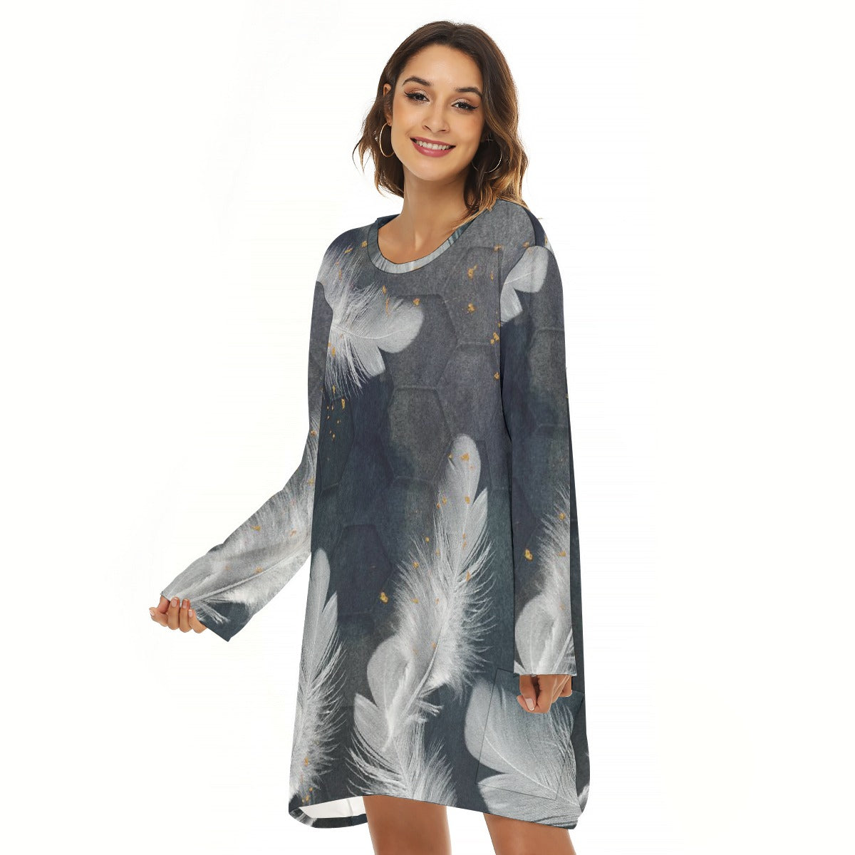 All-Over Print  Women's Loose Crew Neck Dress