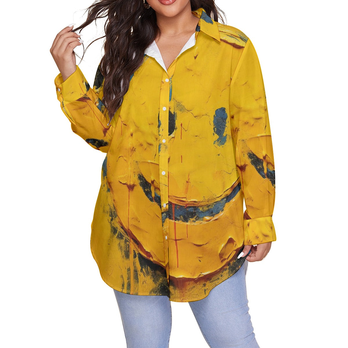 All-Over Print Women's Shirt With Long Sleeve(Plus Size)