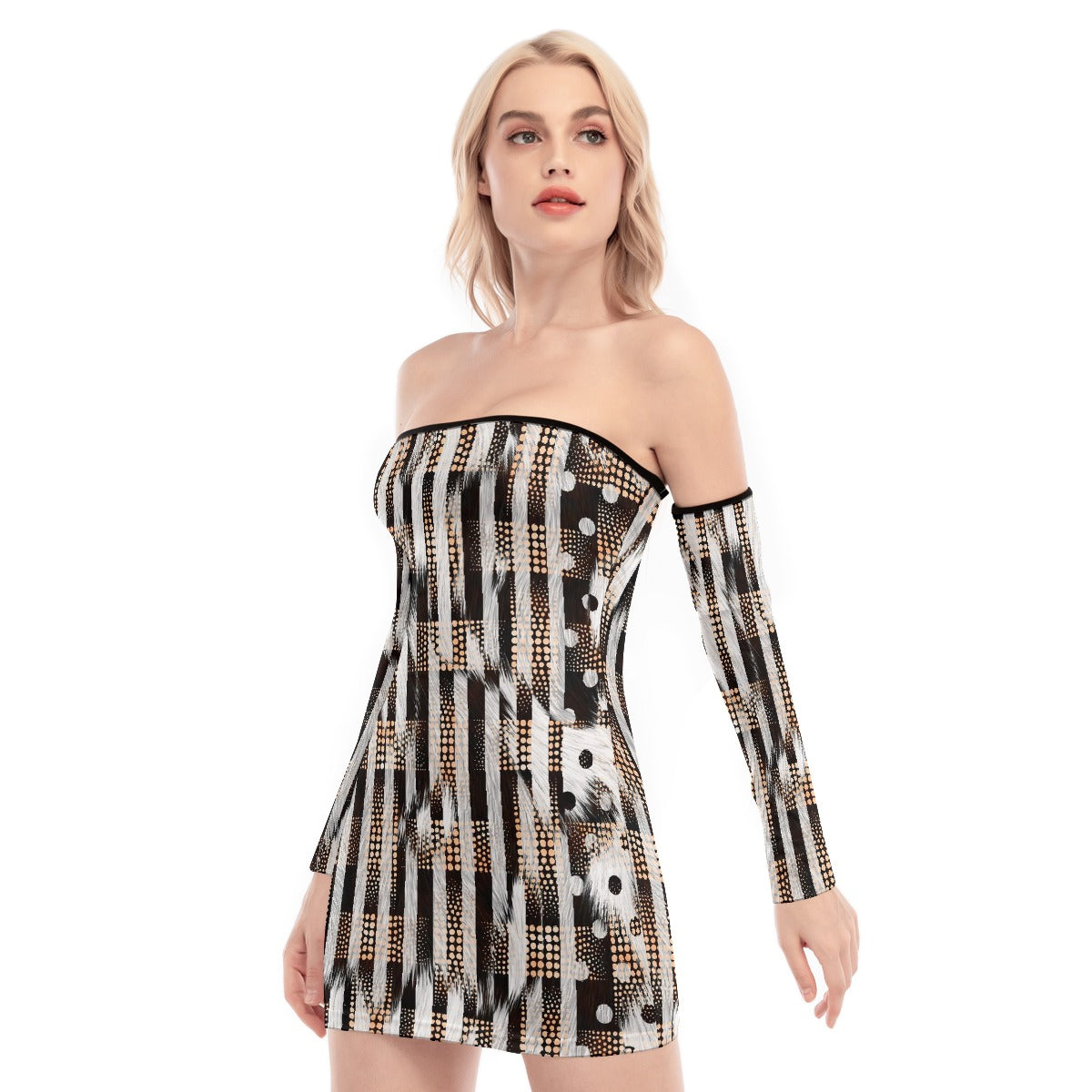 All-Over Print Women's Off-shoulder Back Lace-up Dress