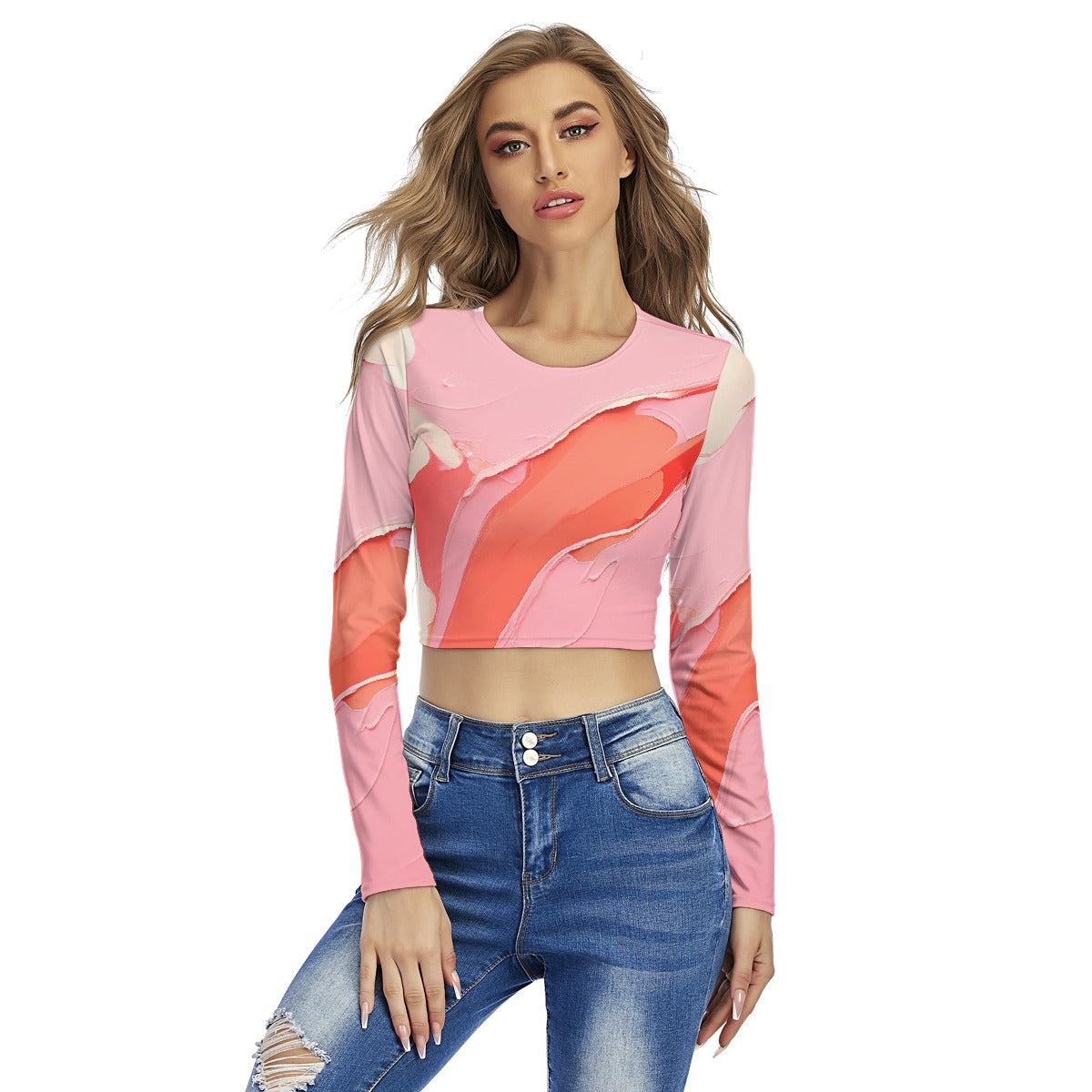 All-Over Print Women's Round Neck Crop Top T-Shirt