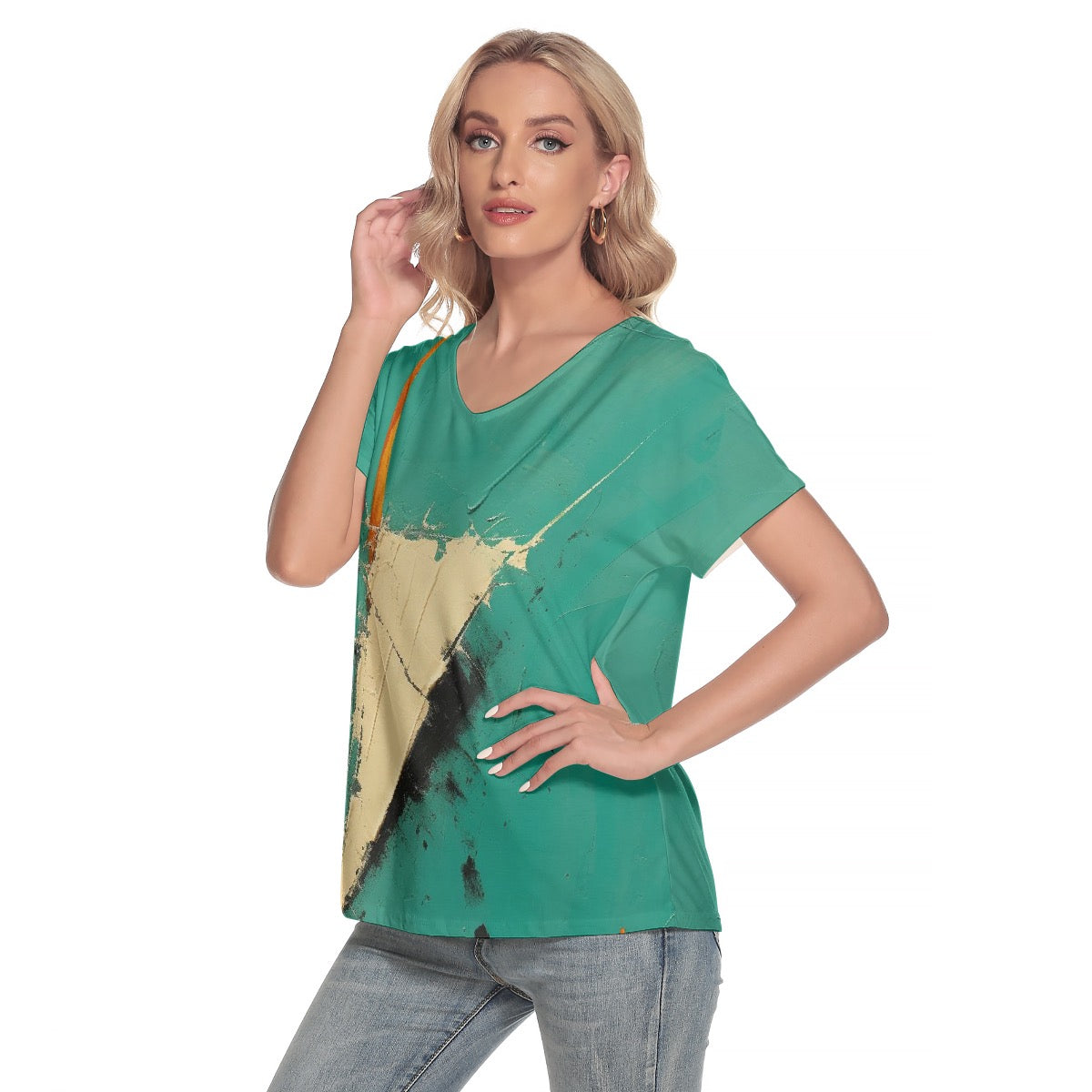 All-Over Print Women's Loose V-neck Short Sleeve T-shirt