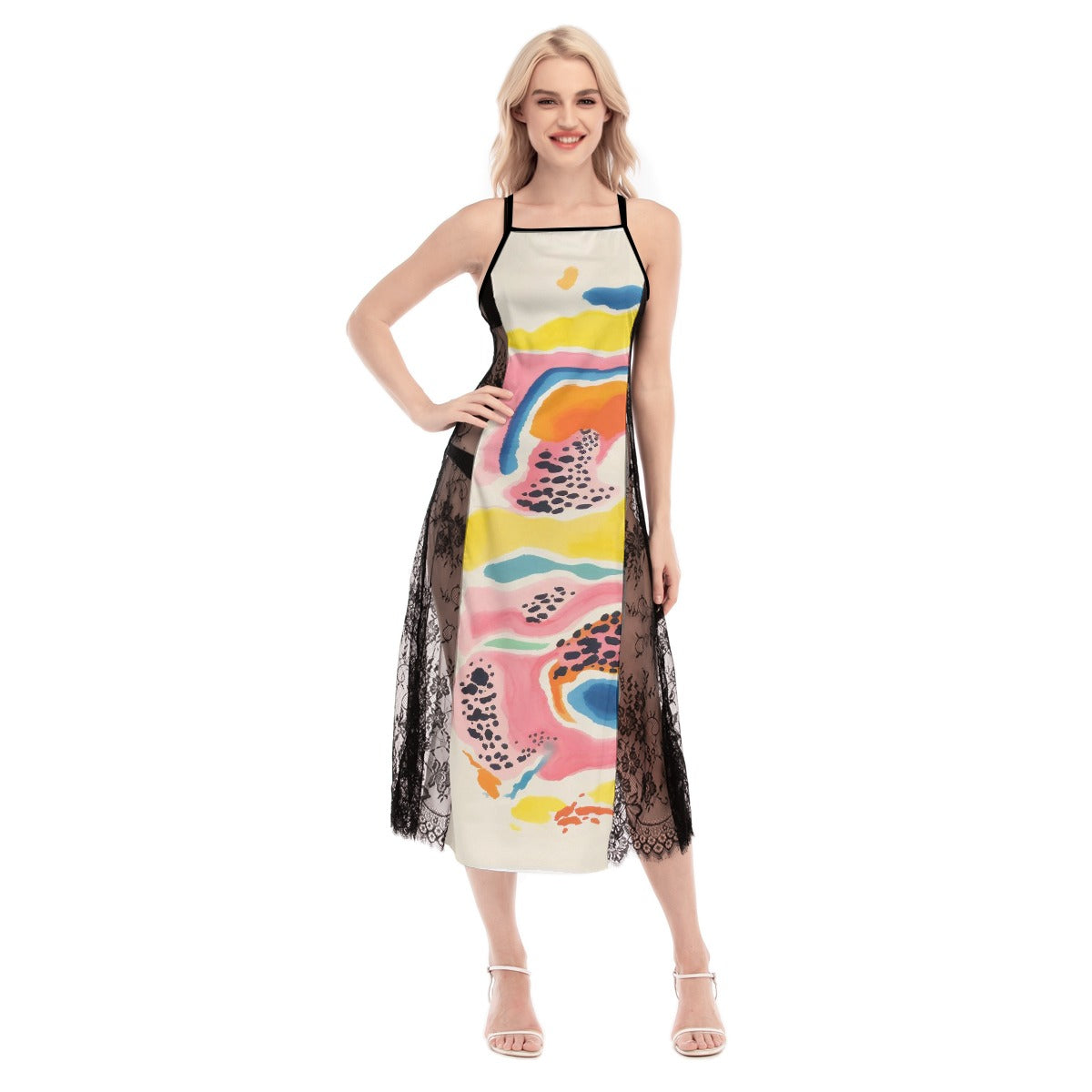 All-Over Print Women's Lace Cami Cross Back Dress