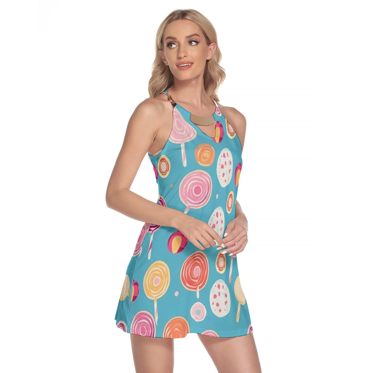 All-Over Print Women's Round Neck Above Knee Dress