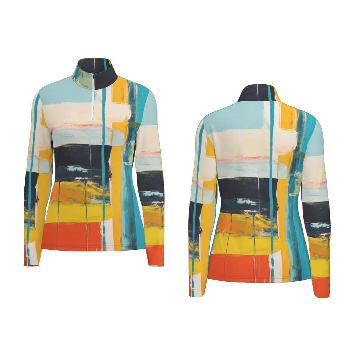 All-Over Print Women's Sports Collar Jersey With Long Sleeve