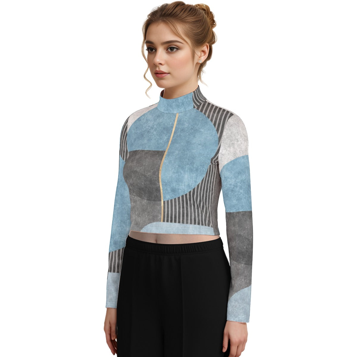 Eco-Friendly All-Over Print Women's Turtleneck T-shirt With Long Sleeve