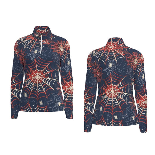 All-Over Print Women's Sports Collar Jersey With Long Sleeve