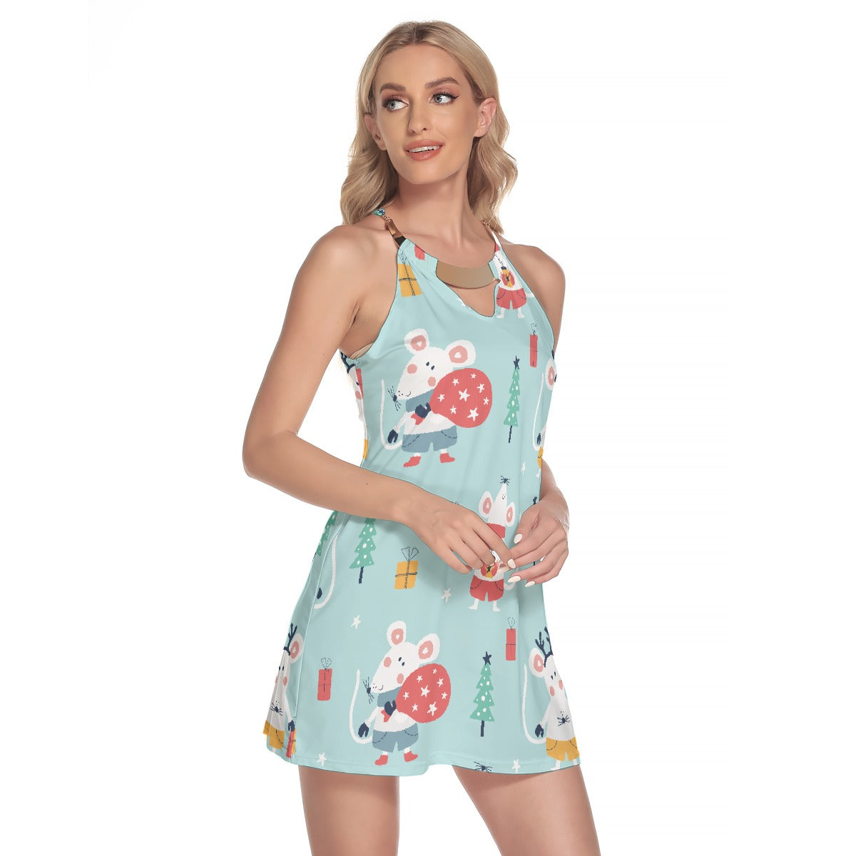 All-Over Print Women's Round Neck Above Knee Dress