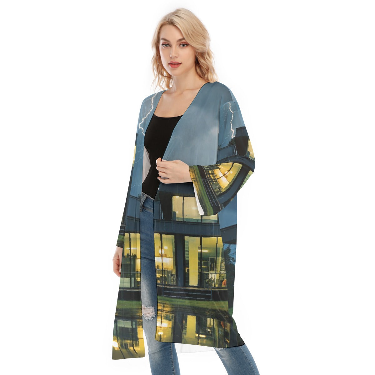 All- Over Print Women's Long Sleeve Mesh Cardigan