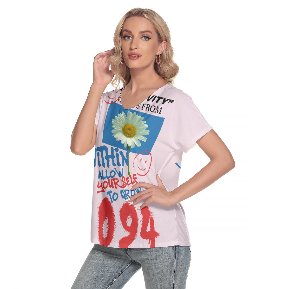 All-Over Print Women's Loose V-neck Short Sleeve T-shirt