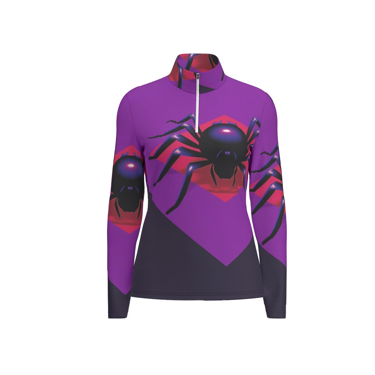 All-Over Print Women's Sports Collar Jersey With Long Sleeve