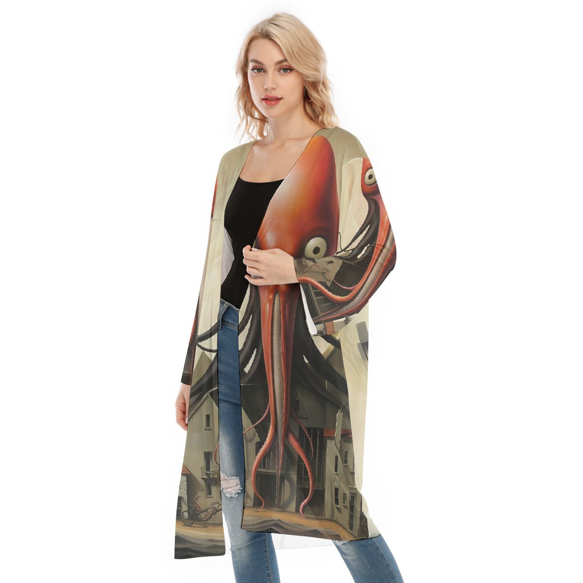 All- Over Print Women's Long Sleeve Mesh Cardigan