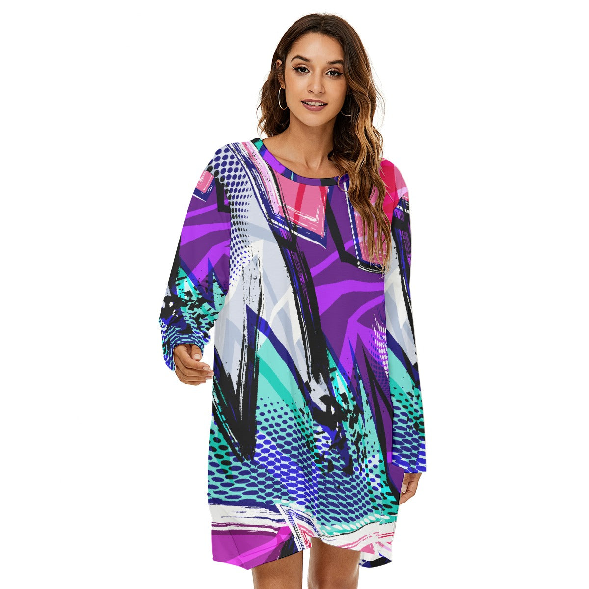 All-Over Print  Women's Loose Crew Neck Dress